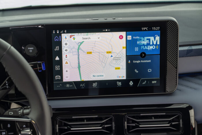 detailed view of Micra infotainment screen showing google maps audio and google assistant